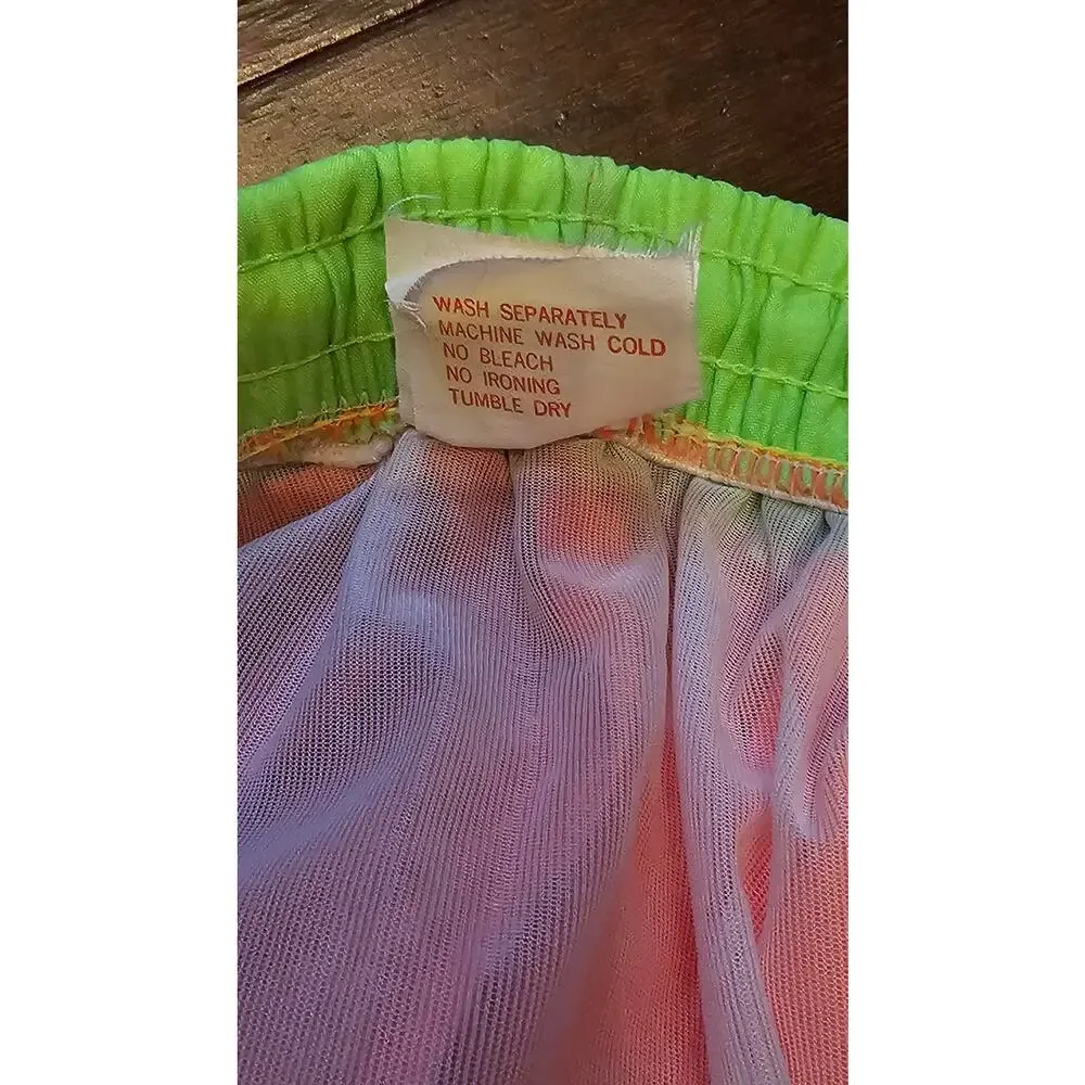 Vintage GrandPrix 90s Neon Orange Green Colorblock Nylon Shorts Lined Size M